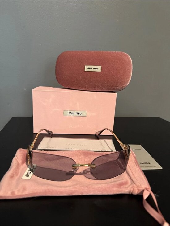 Miu Miu Pink Rimless Sunglasses with Gold Accents main image 4